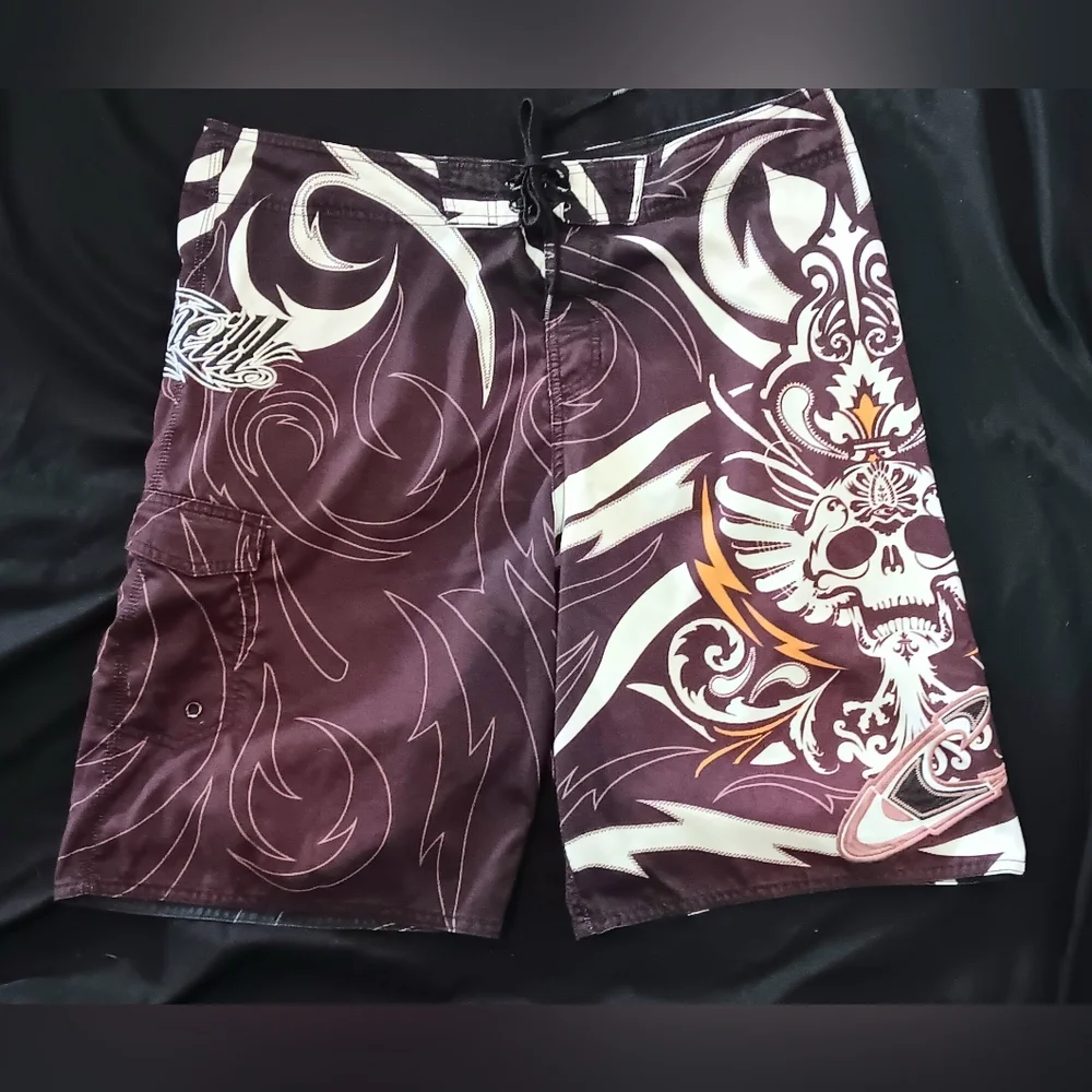 O'Neill Y2K Skull Board Shorts XL 36 Surf Beach Vacation Cruise Resortwear